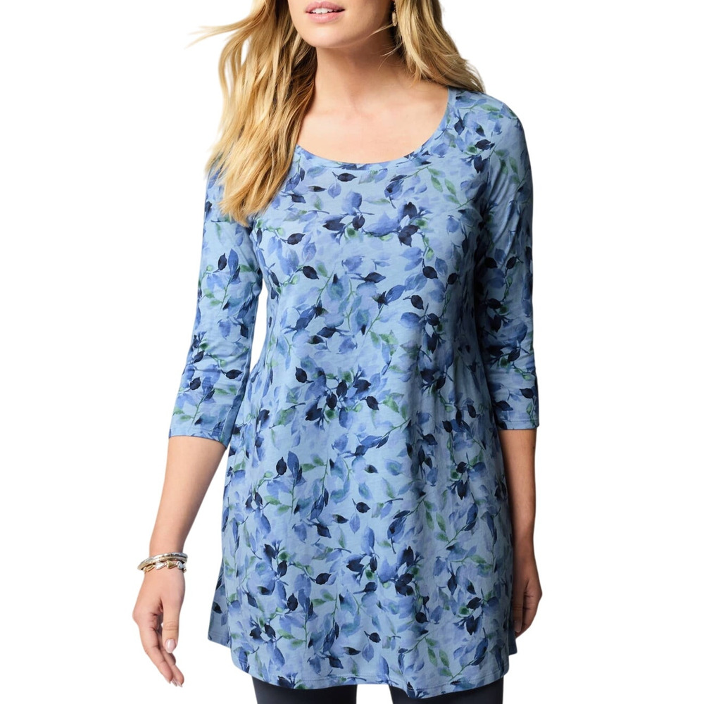 Pure Jill Pima Cotton Tunic XS Blue Watercolor Dainty Floral Country Coastalcore